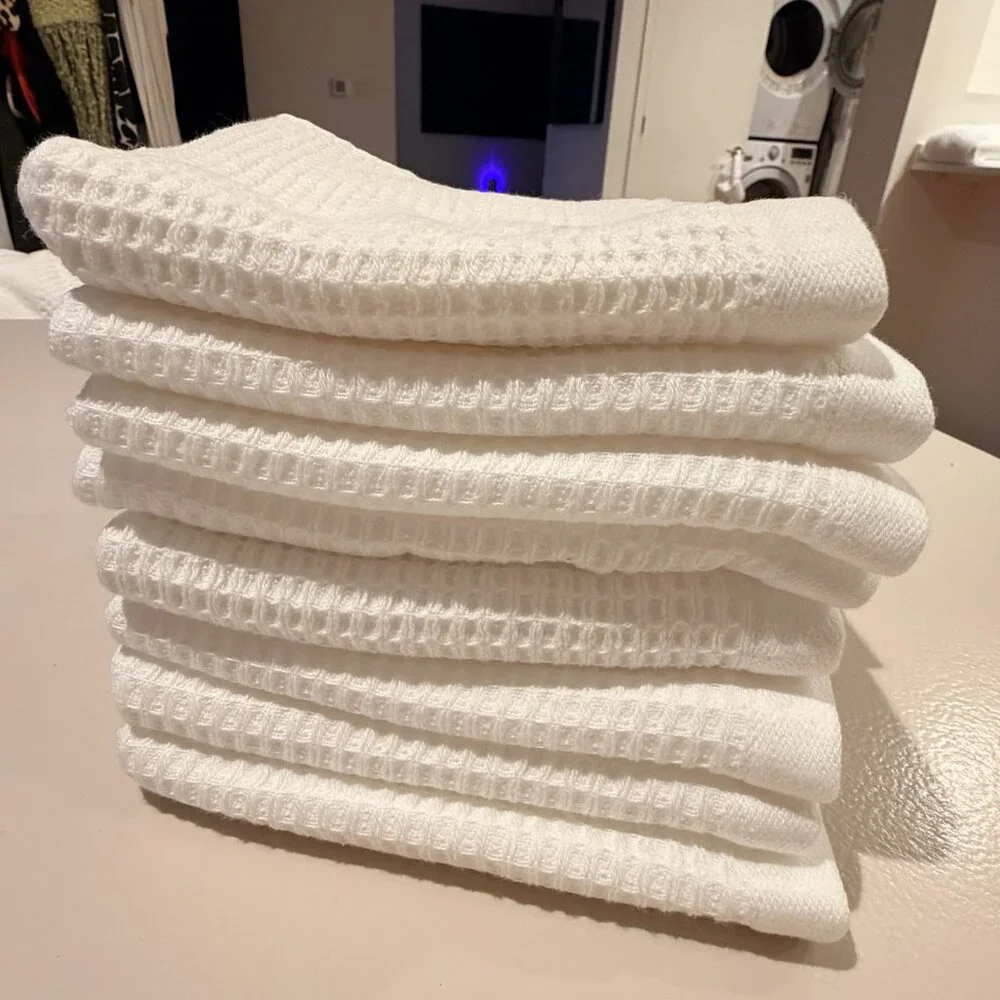 Brand New Cozy Earth Textured Waffle & Weave Washcloths (4) White